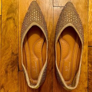 Gold Beaded Ballet Flats